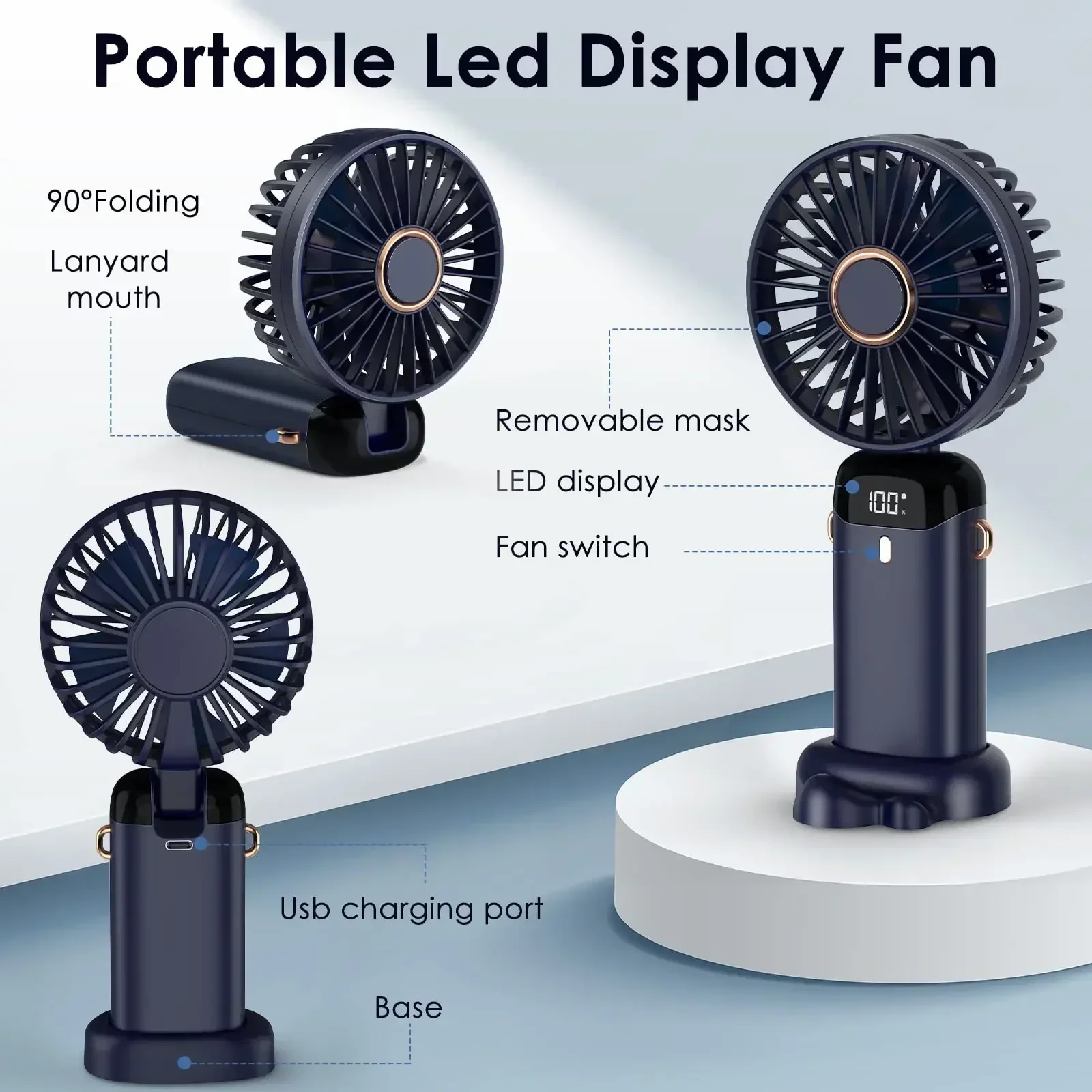 5000mAh Portable Fan Rechargeable 90° Foldable 5 Speed Mini Air Conditioner Small Fan Air Cooler with LED Digital Display thumbnail 4