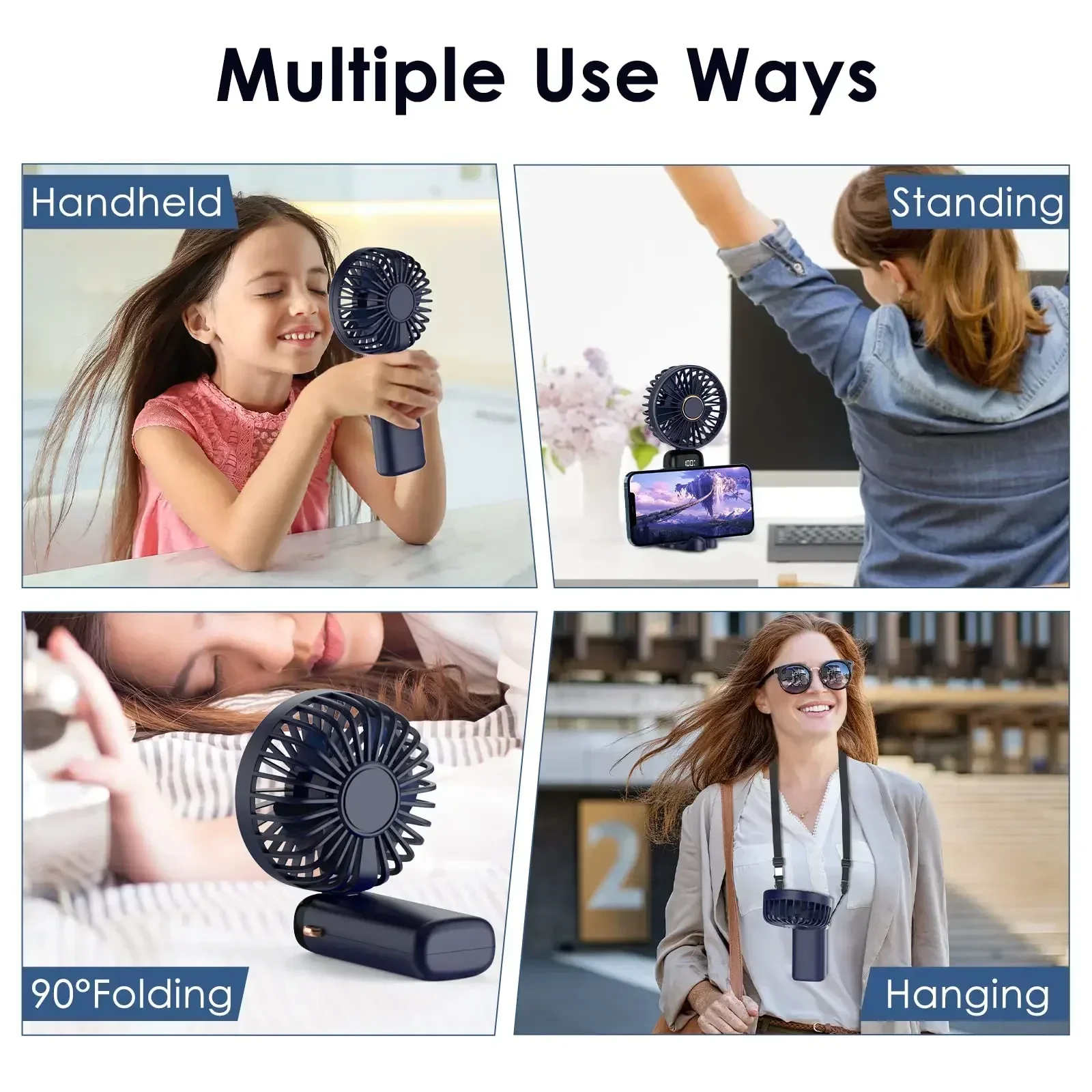 5000mAh Portable Fan Rechargeable 90° Foldable 5 Speed Mini Air Conditioner Small Fan Air Cooler with LED Digital Display thumbnail 6
