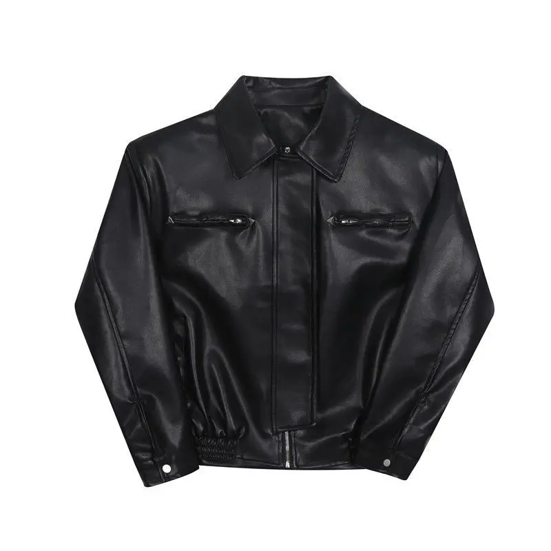 American PU Leather Coat Bomber Jacket Men Autumn Leather Jacket Men's Lapel Zipper Biker Jacket Men Clothing Coat Streetwear thumbnail 5
