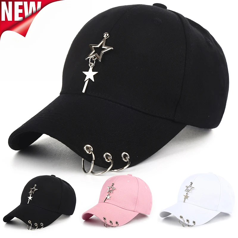 Women's Fashion Three Ring Star Pendant Baseball Hat Hip Hop Street Dance Decorative Hat Summer Adjustable Sunshade Hat