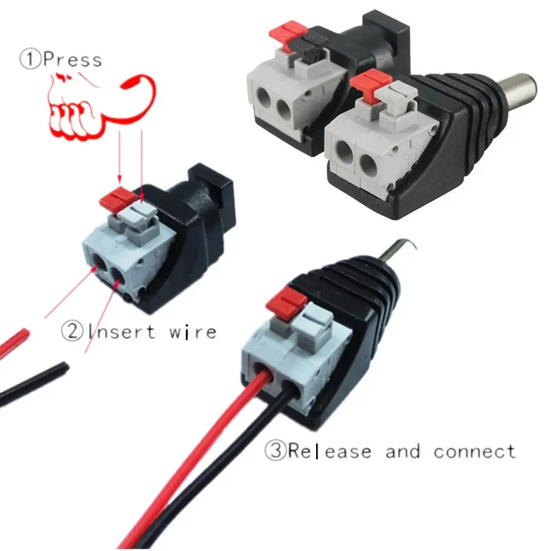 5/10Pairs Female Male DC Power Jack Connector No Screws Plug Adapter 5.5x2.1mm For 5050 3528 Single Color LED Strip CCTV Camera thumbnail 2