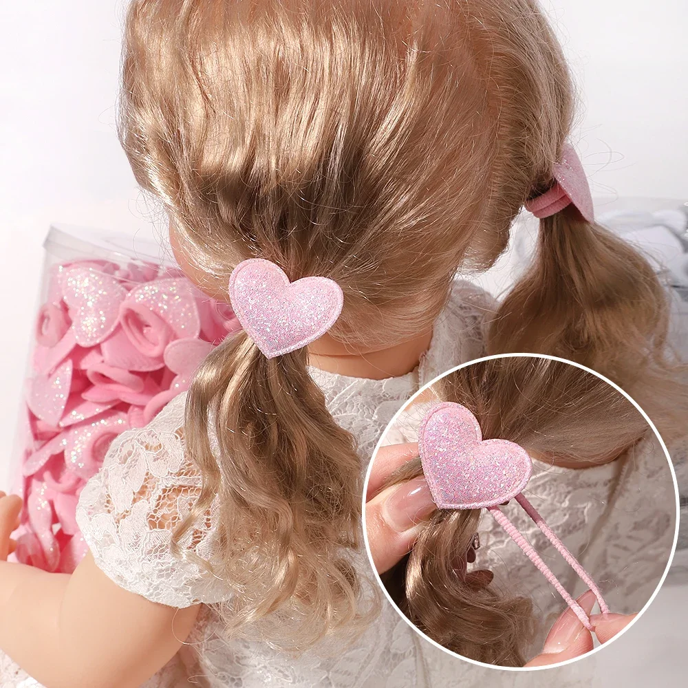 10/20pcs Girls Pink Heart Star Children Hair Loop No Harm Hair Cartoon Towel Rope Ponytail Holder Mini Rubber Band Kids Headwear thumbnail 2
