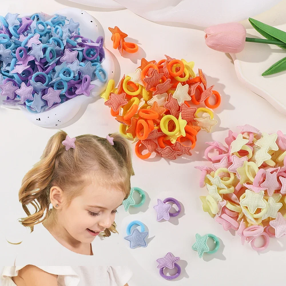 10/20pcs Girls Pink Heart Star Children Hair Loop No Harm Hair Cartoon Towel Rope Ponytail Holder Mini Rubber Band Kids Headwear thumbnail 3