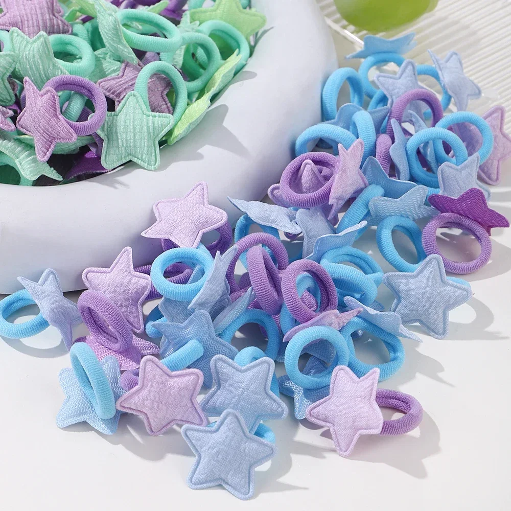 10/20pcs Girls Pink Heart Star Children Hair Loop No Harm Hair Cartoon Towel Rope Ponytail Holder Mini Rubber Band Kids Headwear thumbnail 4
