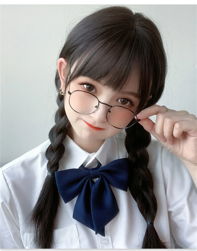 Korea Hair Extensions Synthetic Cute JK Girl Cosplay Air Bangs Wig Breathable Head Cover 50cm Long Straight Wig Hat for Women thumbnail 5