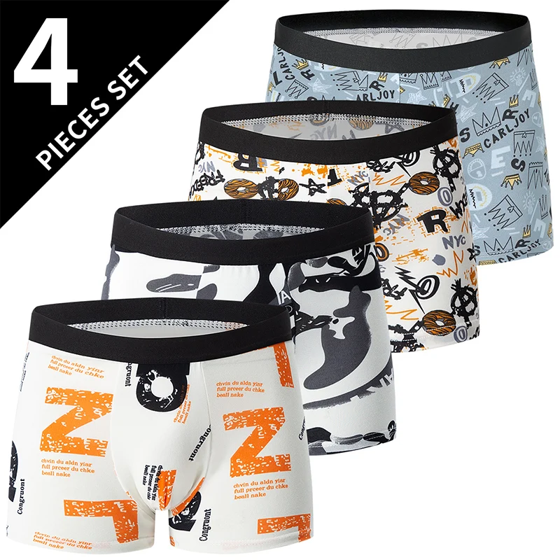 4/5 Piece MEN'S FASHION Printed Underwear Breathable Crotch Boxers for Teenagers Comfortable plus Size Underwear up to 6XL. thumbnail 2