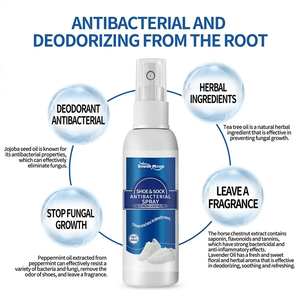 60ml Antibacterial Spray for Shoe Foot Odor Shoes Stink Freshener Socks Odor Remover Spray Refresh Antiperspirant Health Care thumbnail 4