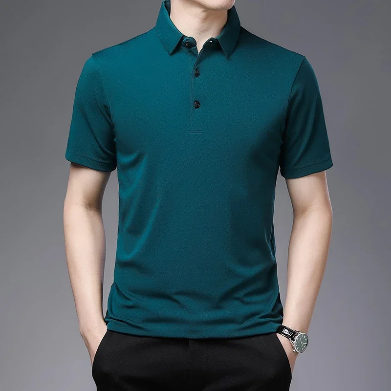 2024 Men's New Solid Color Business Casual POLO Shirt Summer Fashion Casual Short Sleeve Comfortable and Breathable Top thumbnail 2