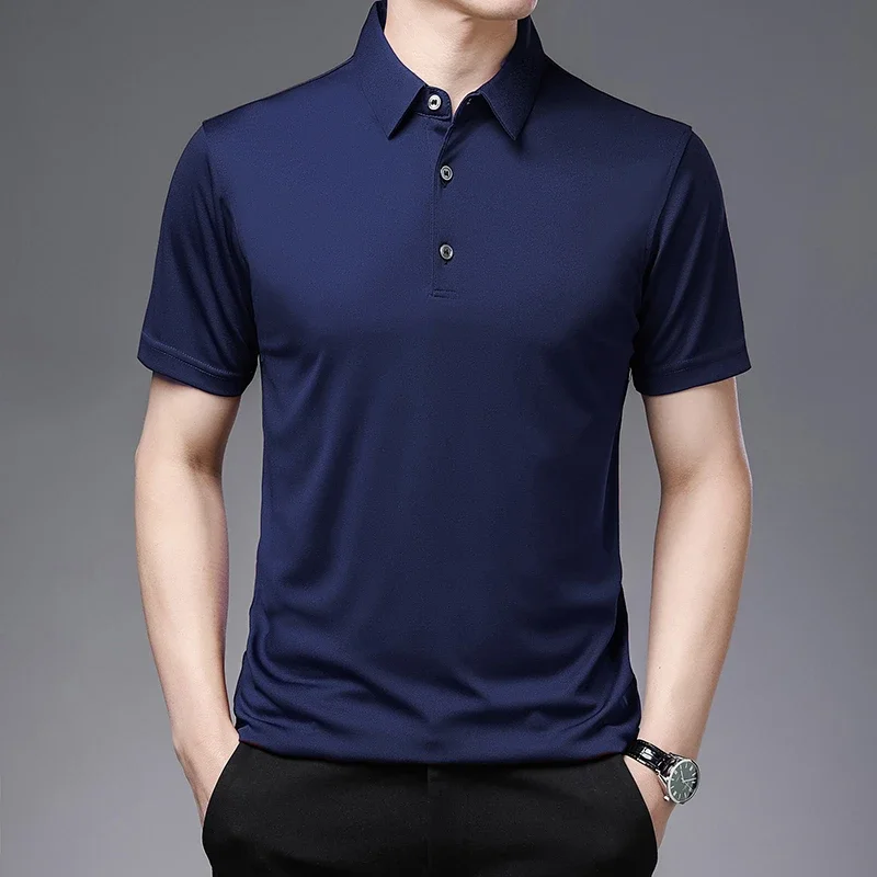 2024 Men's New Solid Color Business Casual POLO Shirt Summer Fashion Casual Short Sleeve Comfortable and Breathable Top thumbnail 4