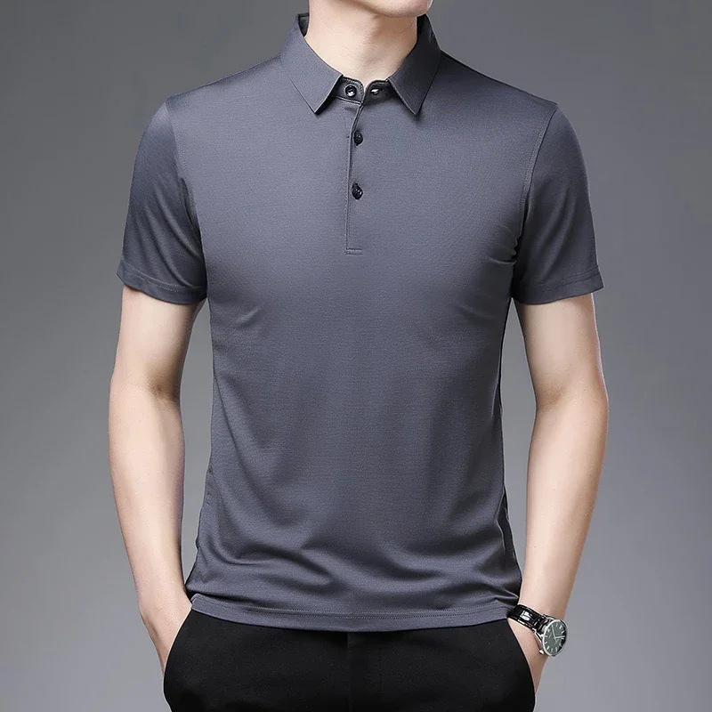 2024 Men's New Solid Color Business Casual POLO Shirt Summer Fashion Casual Short Sleeve Comfortable and Breathable Top thumbnail 3