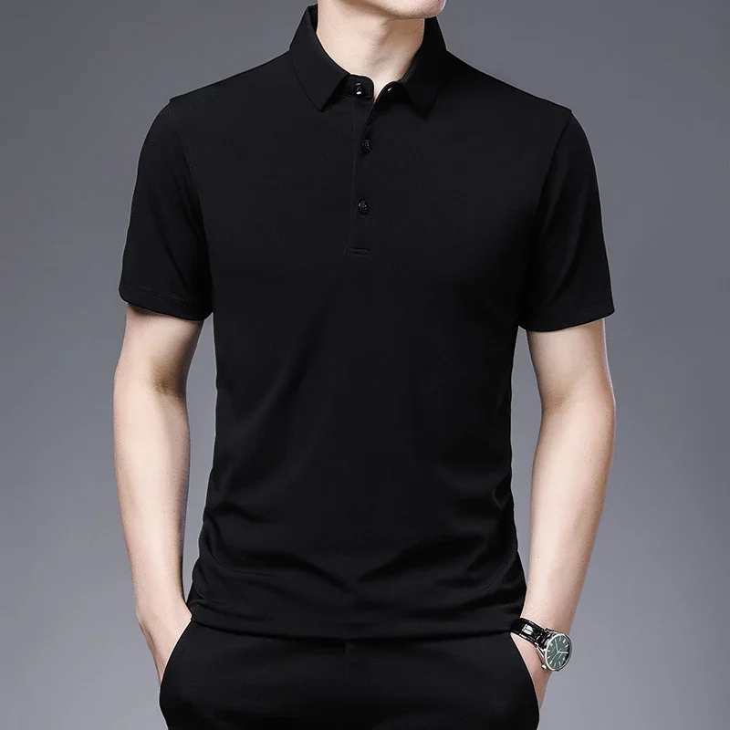 2024 Men's New Solid Color Business Casual POLO Shirt Summer Fashion Casual Short Sleeve Comfortable and Breathable Top thumbnail 5
