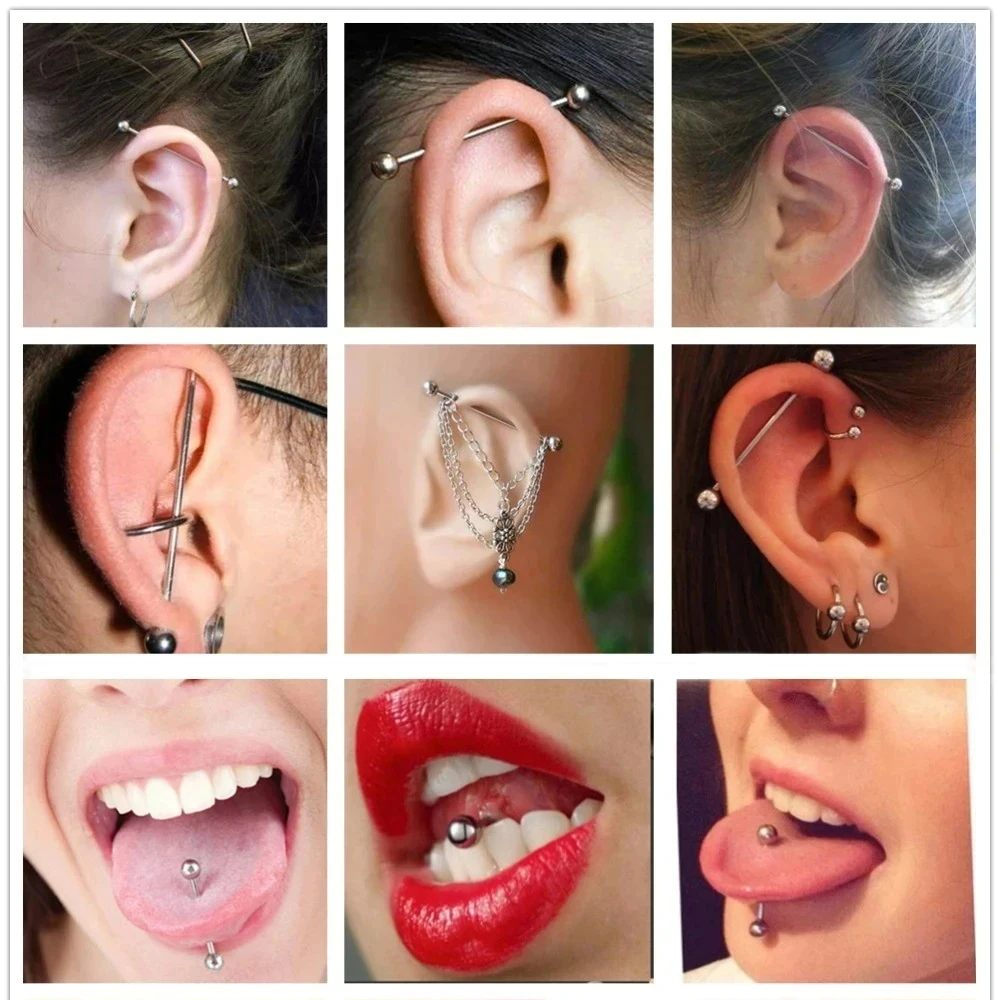 5/10PCS G23 Titanium Piercing Long Industrial Barbell Ring Tongue Nipple Bar 14G 16G Internal Thread Ear Cartilage Body Jewelry thumbnail 6