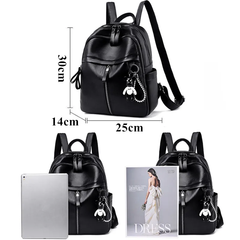 Vintage PU Leather Travel Women Shopping Backpack Student School Bags Large Capacity Schoolbags Women Travel Zipper Rucksack thumbnail 2