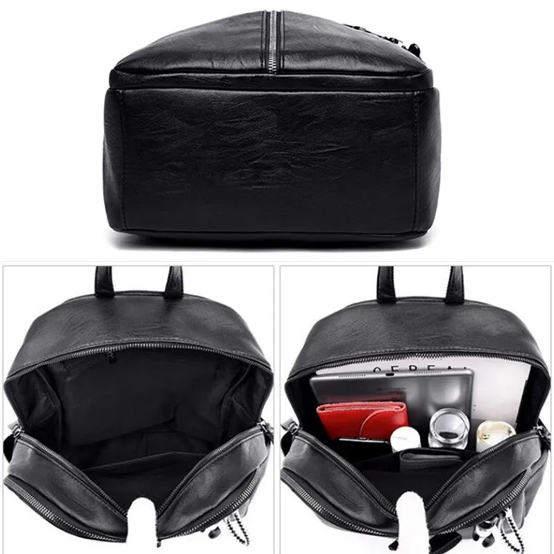 Vintage PU Leather Travel Women Shopping Backpack Student School Bags Large Capacity Schoolbags Women Travel Zipper Rucksack thumbnail 3