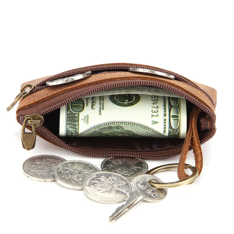 New Cow Leather Men's And Women's Change Vintage Coin Bag Headphone Purse Storage Mini Bag For Man And Woman thumbnail 5