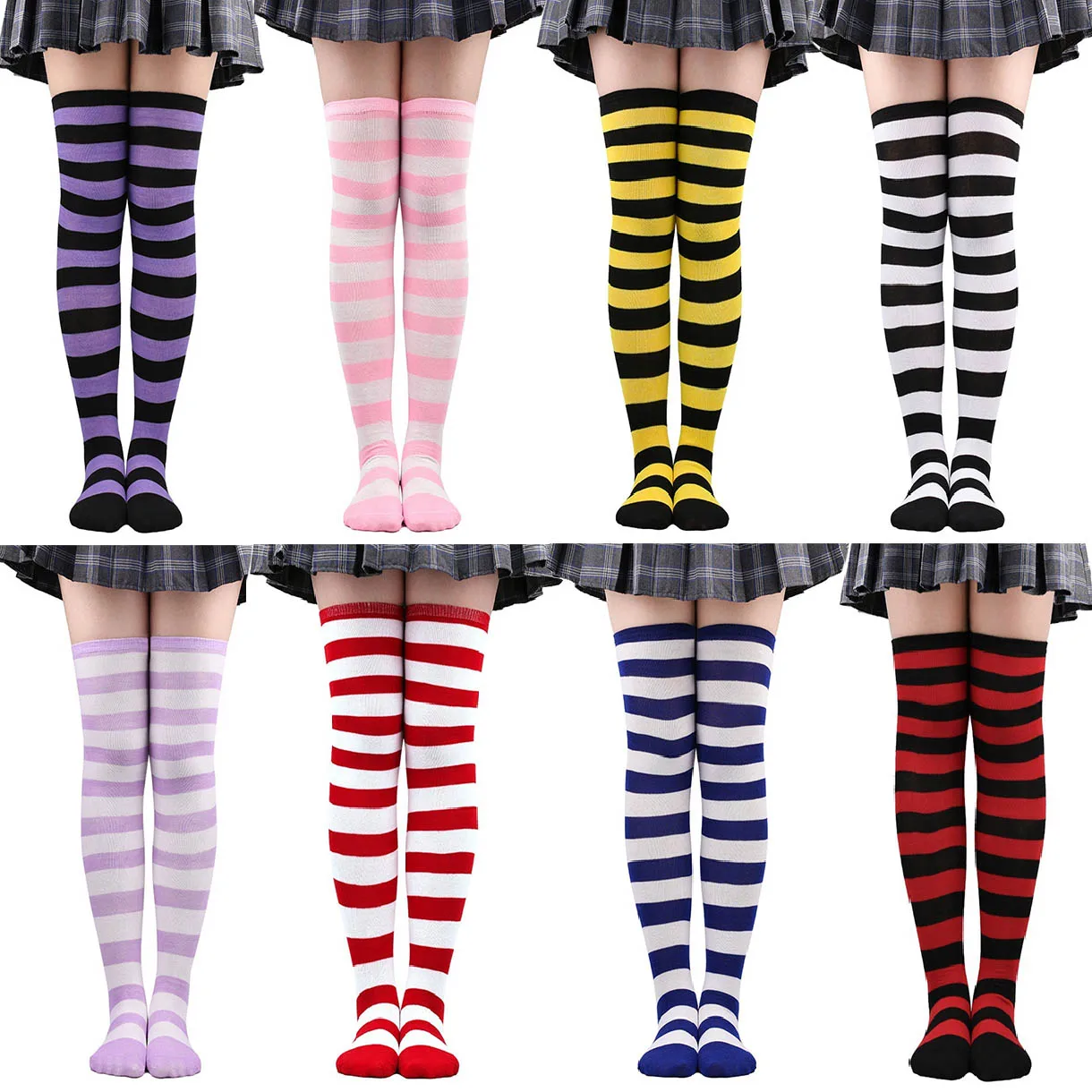 Color Striped Stockings Japanese Over Knee Socks Fashion Women Keep Warm Soks Sexy Slim Long Soks Black White Striped Hosiery thumbnail 6
