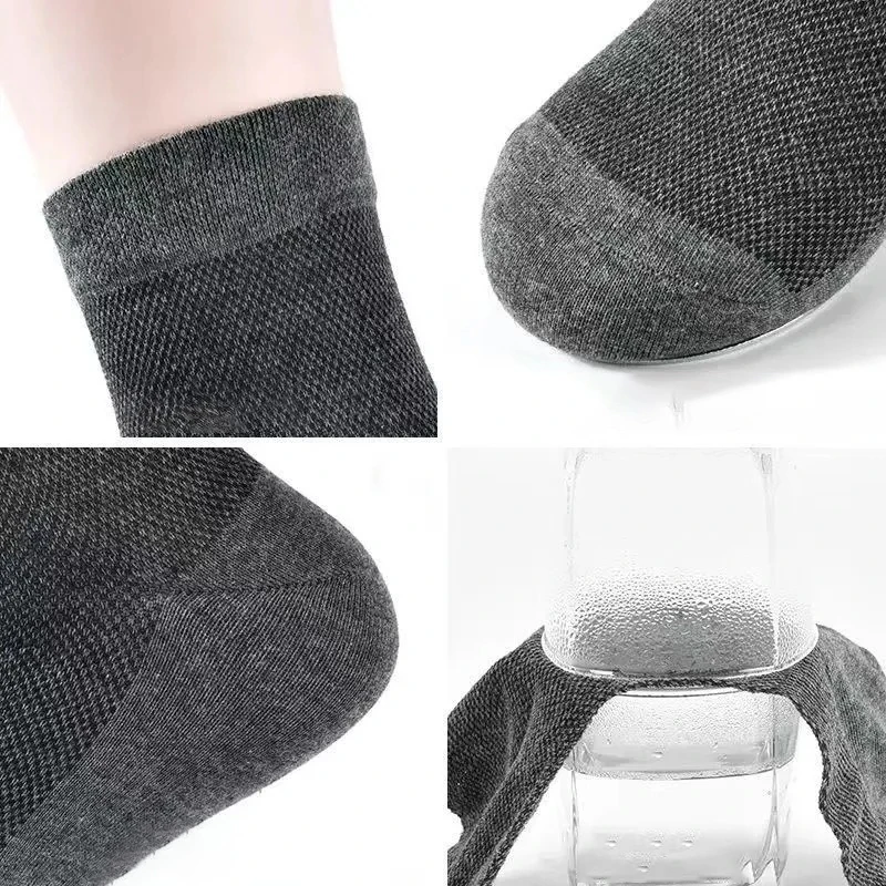 5 Pairs/Lot Men's Summer Thin Mesh Breathable Socks Middle Tube Plus Size EU38-47 Work Business Casual Black White Short Sock thumbnail 5
