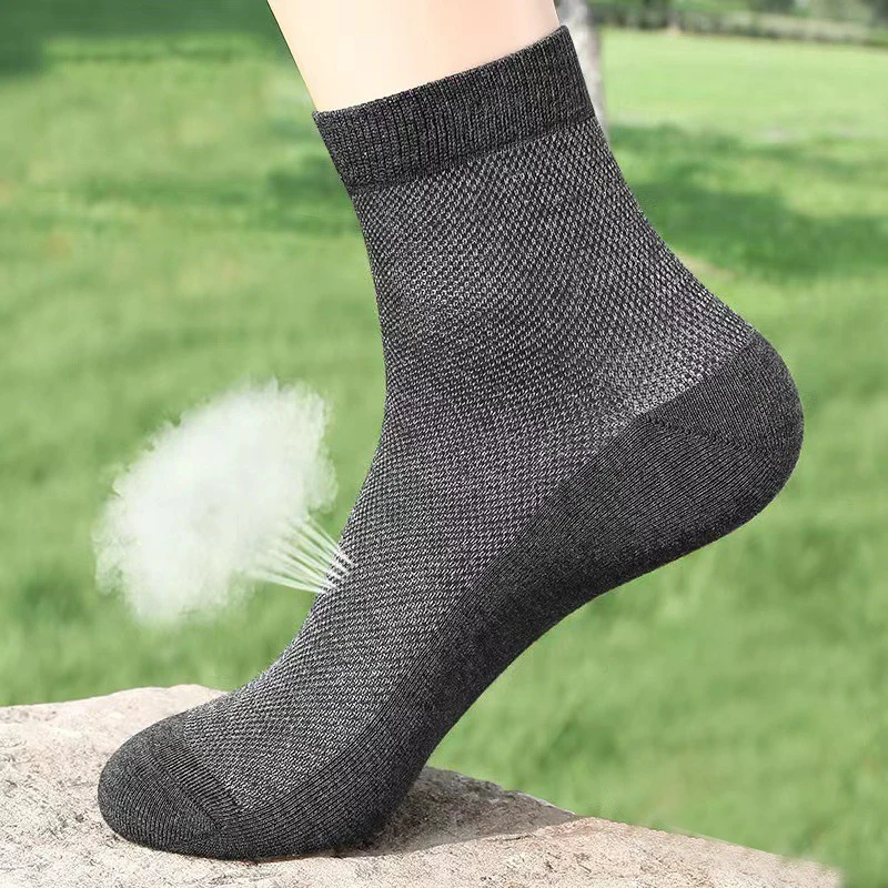 5 Pairs/Lot Men's Summer Thin Mesh Breathable Socks Middle Tube Plus Size EU38-47 Work Business Casual Black White Short Sock thumbnail 2