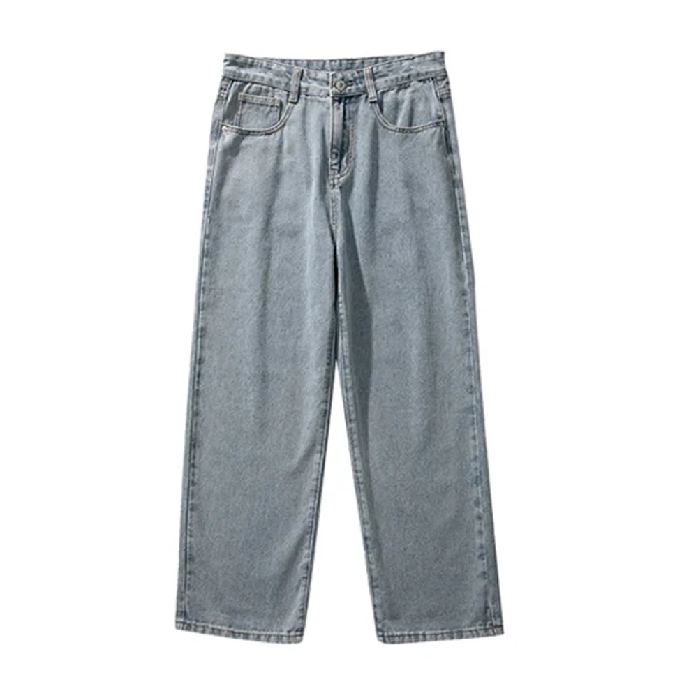 Korean Solid Colors Men's Casual Long Jeans Classic Man Four Seasons Straight Denim Wide-leg Pants Light Blue Grey Black 3XL thumbnail 6