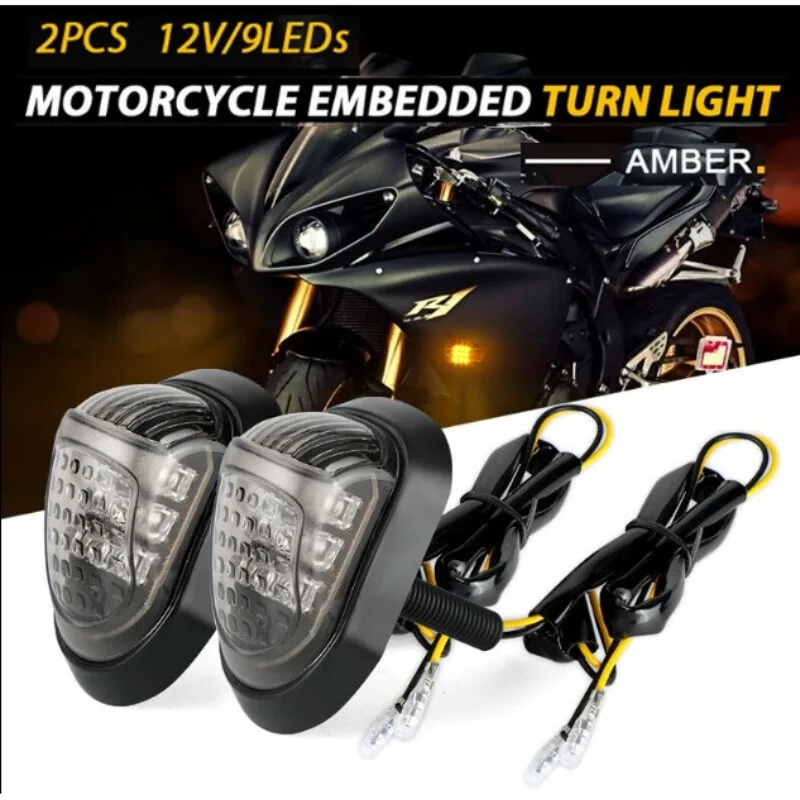 2x 10MM Universal Flush Mount Turn Signals 9-Led Smoked Motorcycle Blinkers Compatible For Motorbike Sport Street Racing Bike