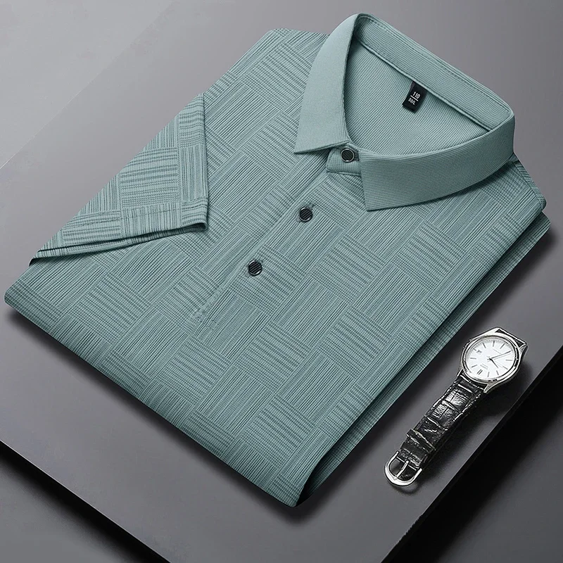2024 Men's New Printed Cotton Business Casual Short sleeved POLO Shirt Fashion Short sleeved Comfortable and Breathable Top thumbnail 3