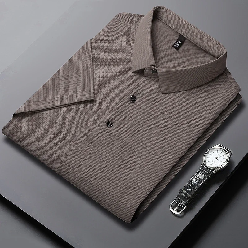 2024 Men's New Printed Cotton Business Casual Short sleeved POLO Shirt Fashion Short sleeved Comfortable and Breathable Top thumbnail 4