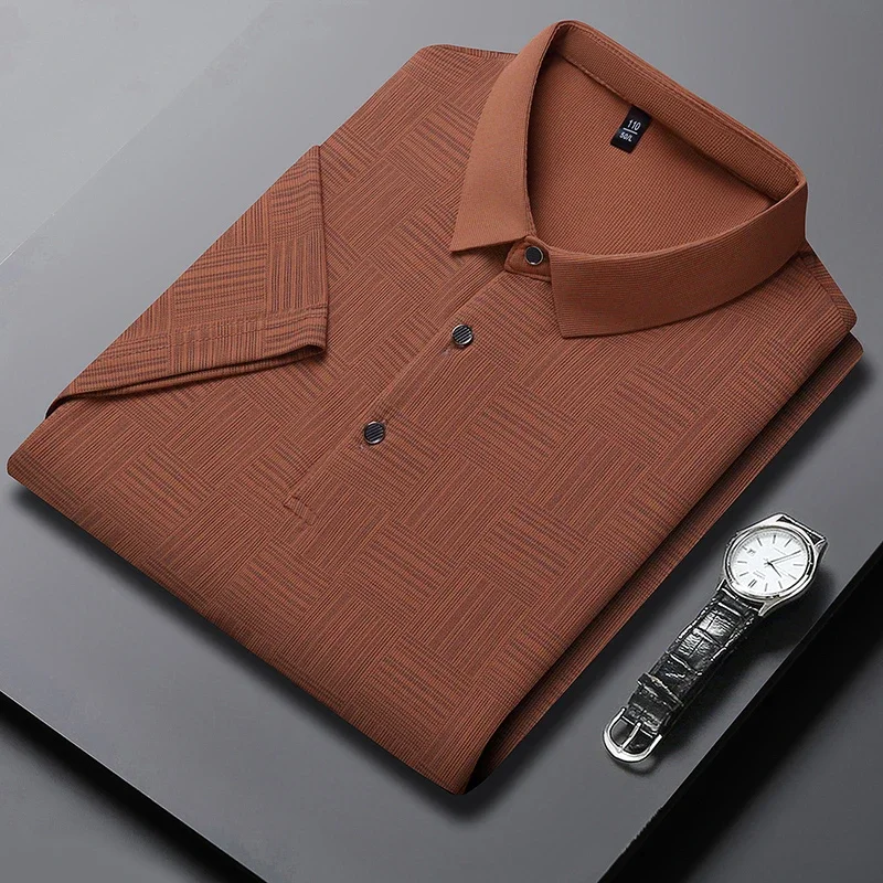 2024 Men's New Printed Cotton Business Casual Short sleeved POLO Shirt Fashion Short sleeved Comfortable and Breathable Top thumbnail 2