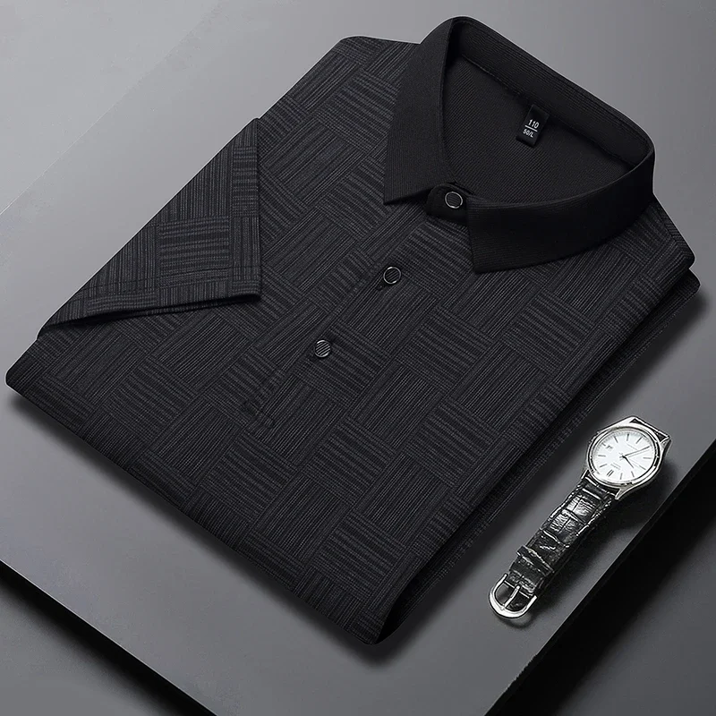 2024 Men's New Printed Cotton Business Casual Short sleeved POLO Shirt Fashion Short sleeved Comfortable and Breathable Top thumbnail 5