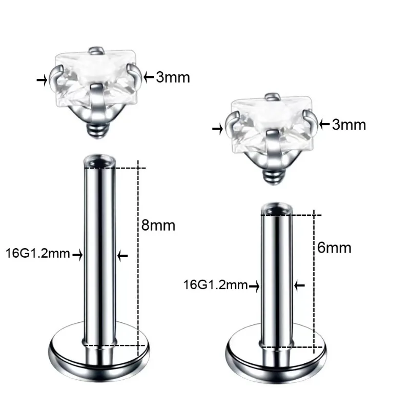 2pcs Stainless Steel Piercing Tragus Stud Earrings, Crystal Labret Small Ear Stud Helix Cartilage Earring for Women Body Jewelry thumbnail 5