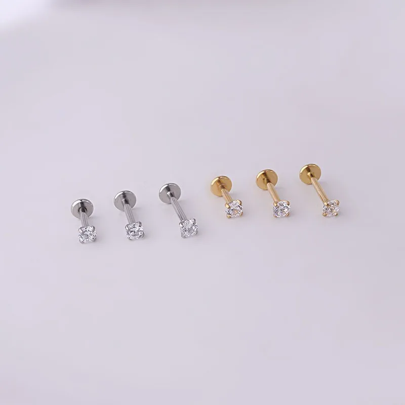 2pcs Stainless Steel Piercing Tragus Stud Earrings, Crystal Labret Small Ear Stud Helix Cartilage Earring for Women Body Jewelry thumbnail 4