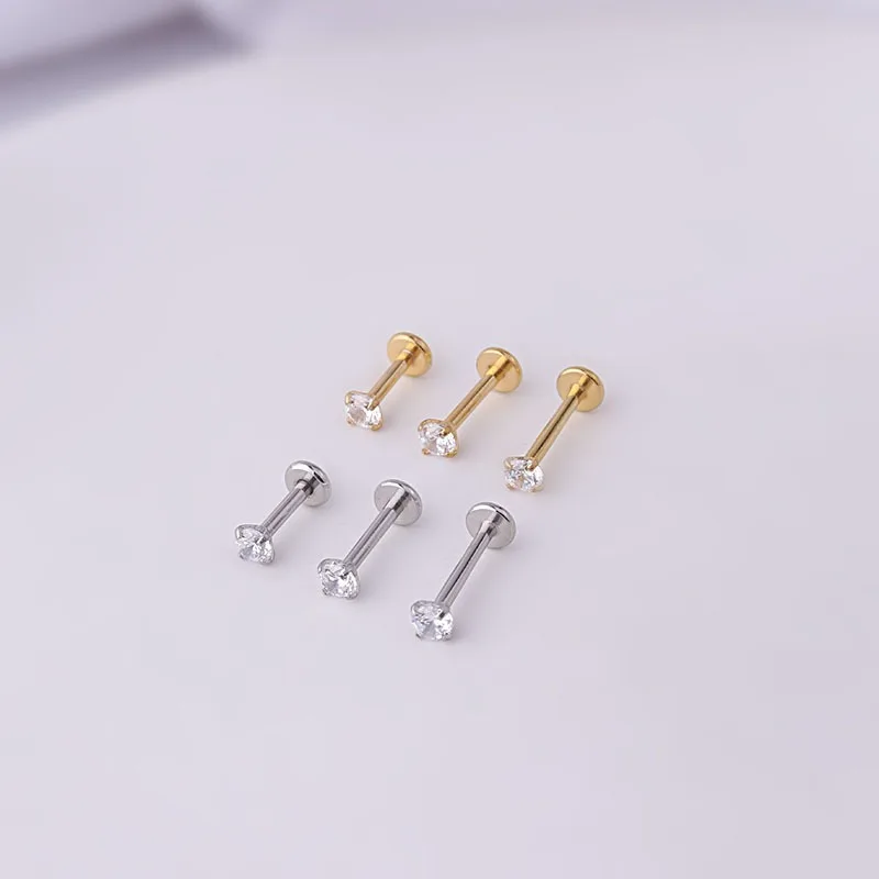 2pcs Stainless Steel Piercing Tragus Stud Earrings, Crystal Labret Small Ear Stud Helix Cartilage Earring for Women Body Jewelry thumbnail 3