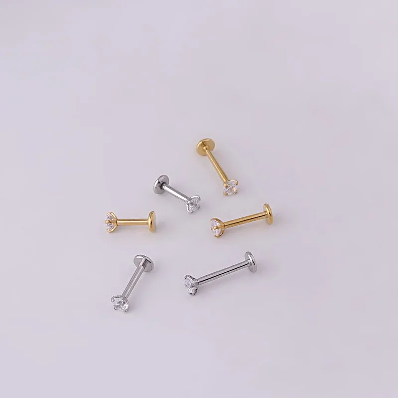 2pcs Stainless Steel Piercing Tragus Stud Earrings, Crystal Labret Small Ear Stud Helix Cartilage Earring for Women Body Jewelry thumbnail 6