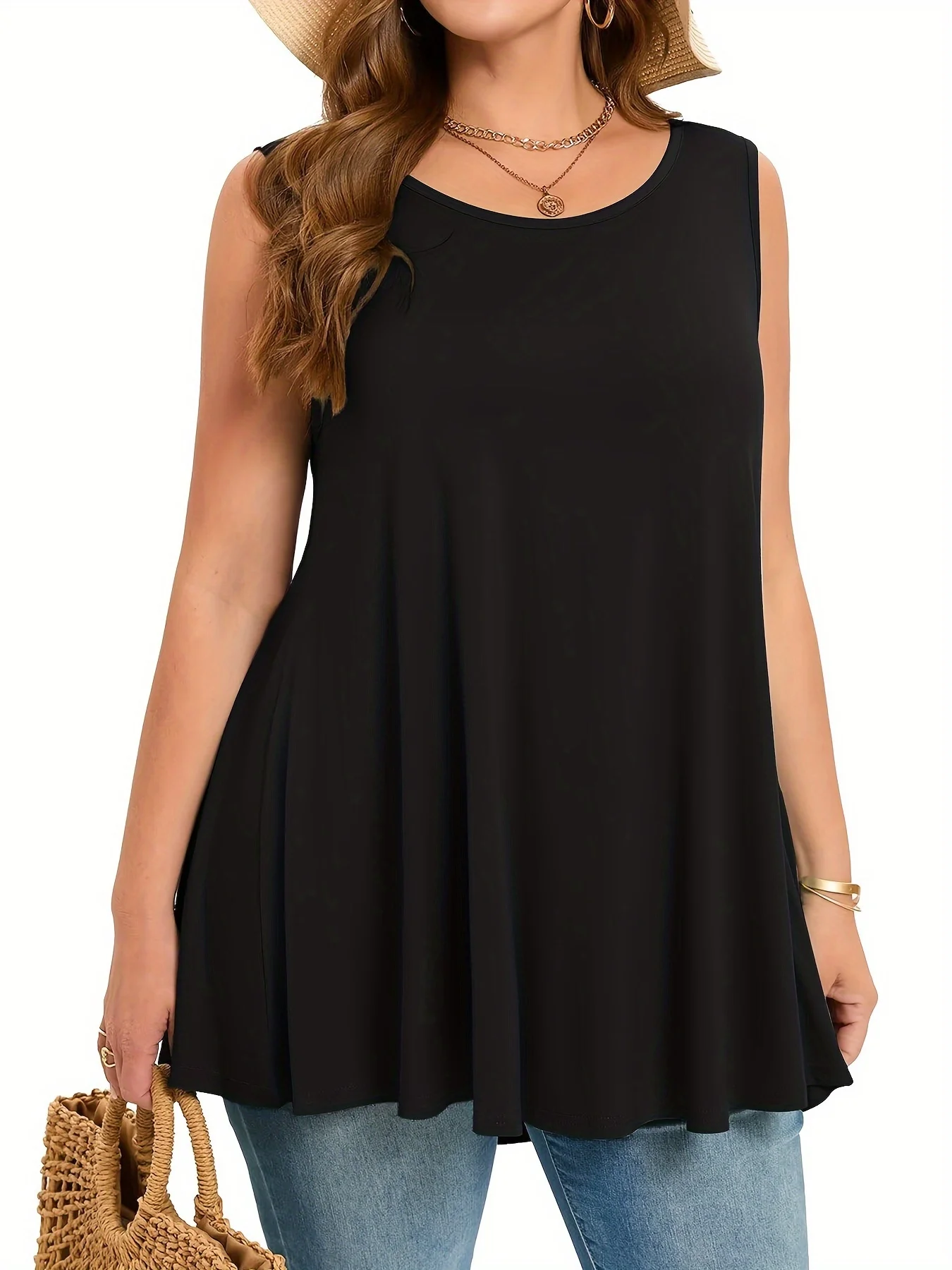 Plus Size Simple Solid Tank Top Casual Crew Neck Sleeveless Tank Top For Summer Women's Plus Size Clothing thumbnail 6