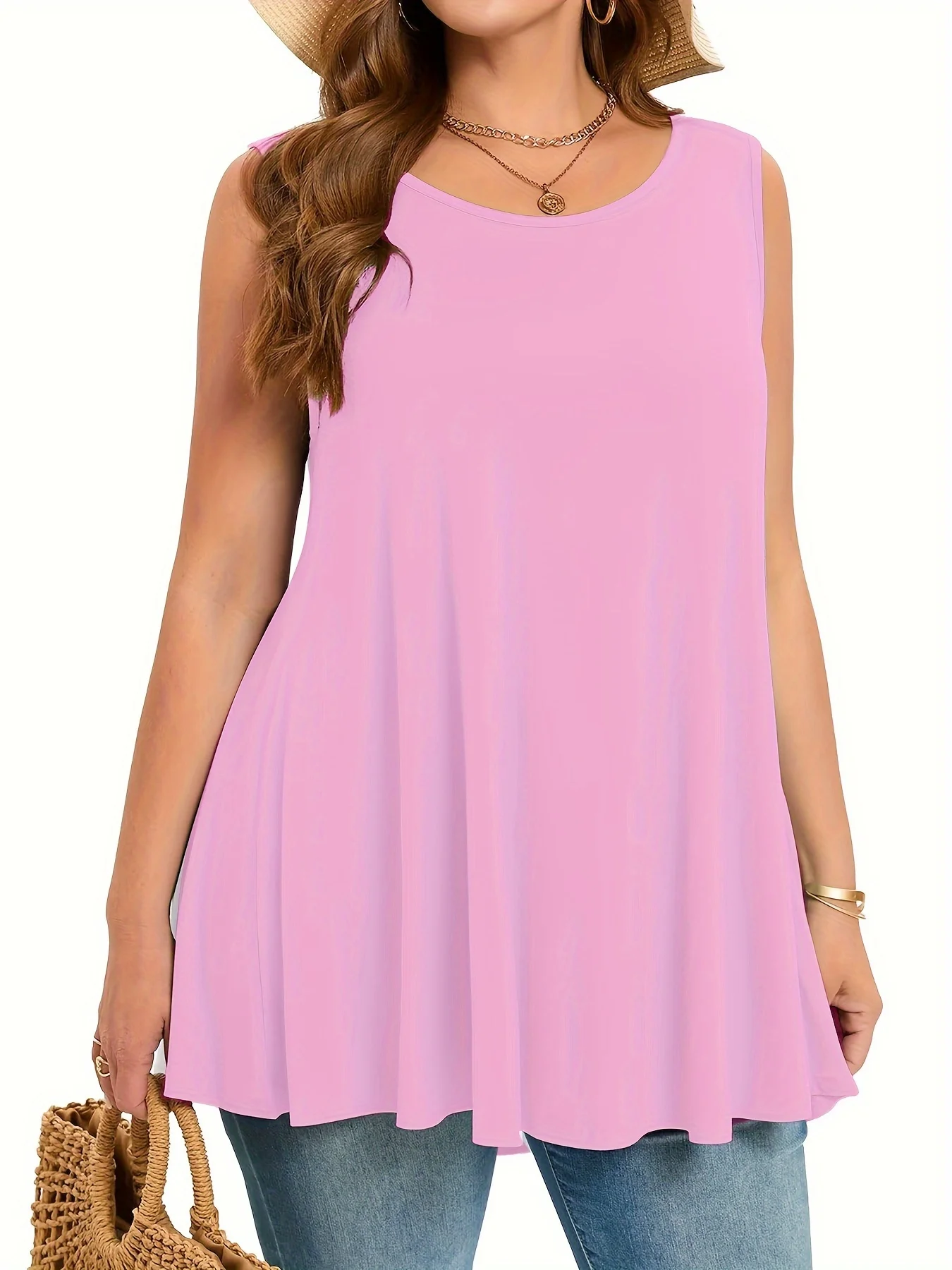 Plus Size Simple Solid Tank Top Casual Crew Neck Sleeveless Tank Top For Summer Women's Plus Size Clothing thumbnail 4