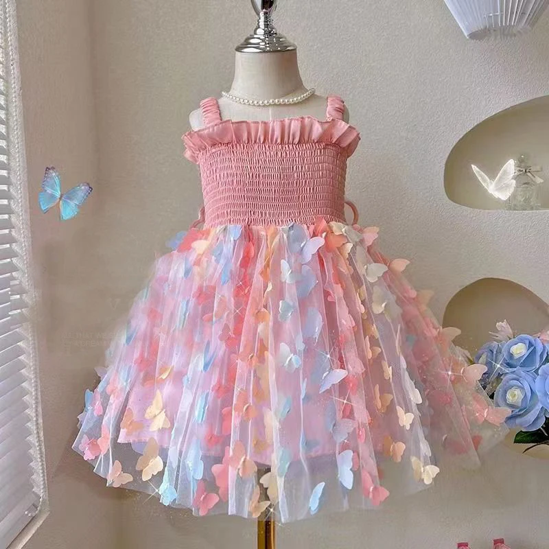 New Baby Girls Birthday Party Evening Dresses Summer Butterfly Wings Children Clothes Sweet Colorful Toddler Kids Costume thumbnail 2