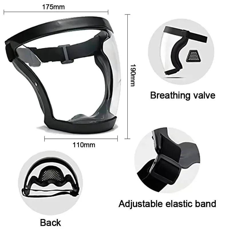 Full Face Shield Mask Transparent Head Eye Safety Protective Cover Glasses Screen Visors Dustproof Wind Proof Anti-Fog Goggles thumbnail 5
