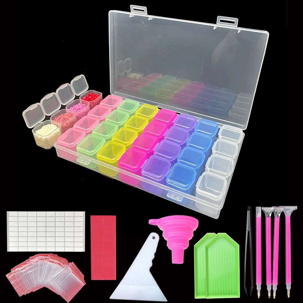 28 Grids Diamond Painting Tools Storage Box with Funnel Sticker Pen Diamond Painting Embroidery Accessories Container thumbnail 2