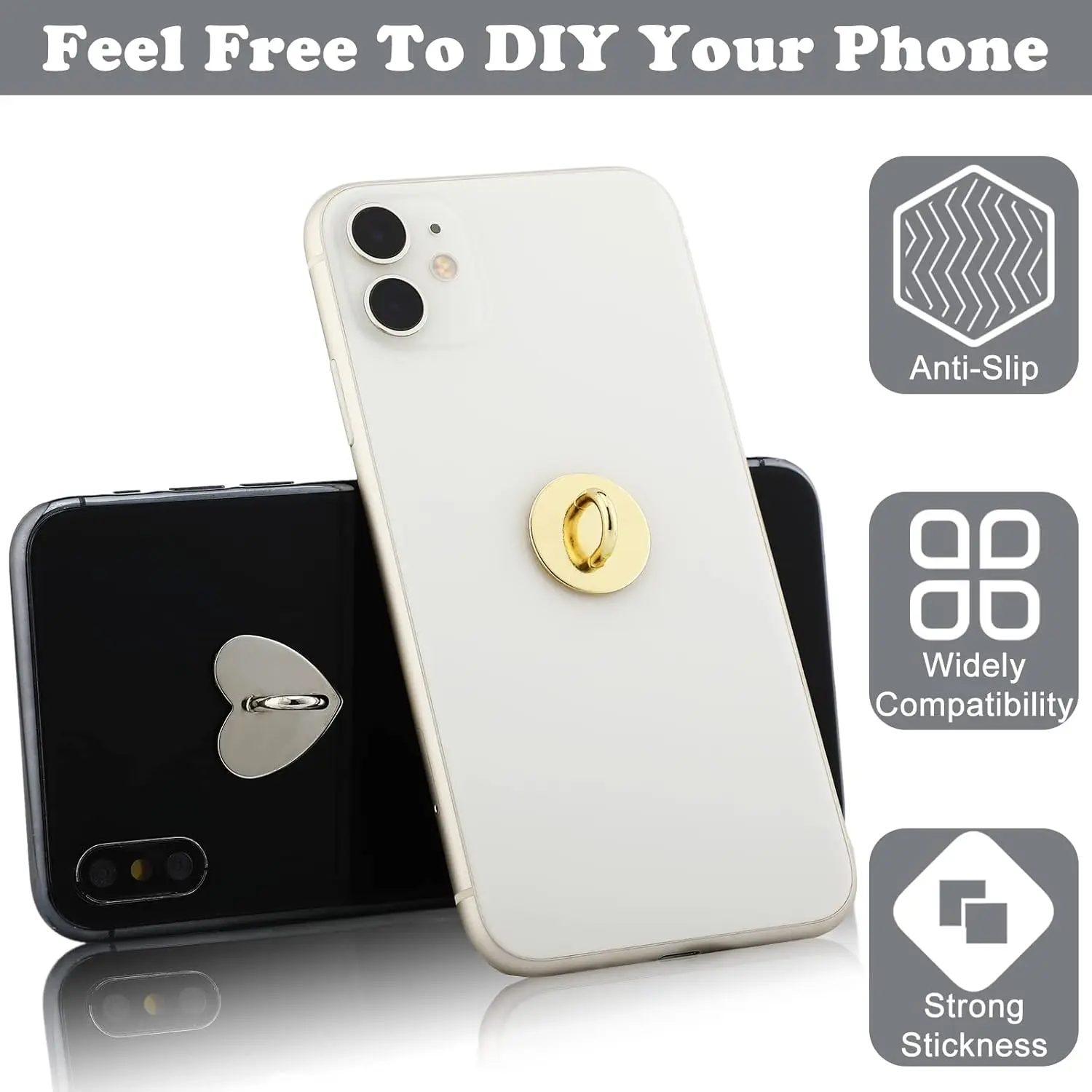 Adhesive Metal Heart Phone Charm Holder Mobile Phone Case Finger Ring Stand Hooks Buckle Charms Clasp DIY Accessories String thumbnail 2
