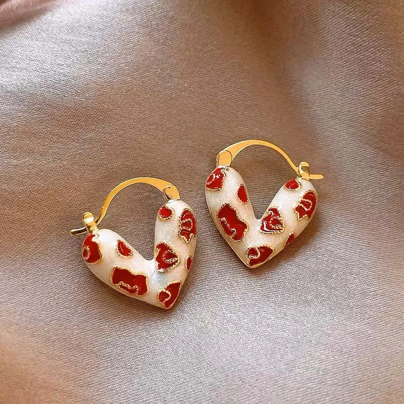 2026 Trendy Red Dripping Oil Heart Hoop Earrings For Women Girls Korean Elegant Love Dangle Earring Jewelry Gift thumbnail 5