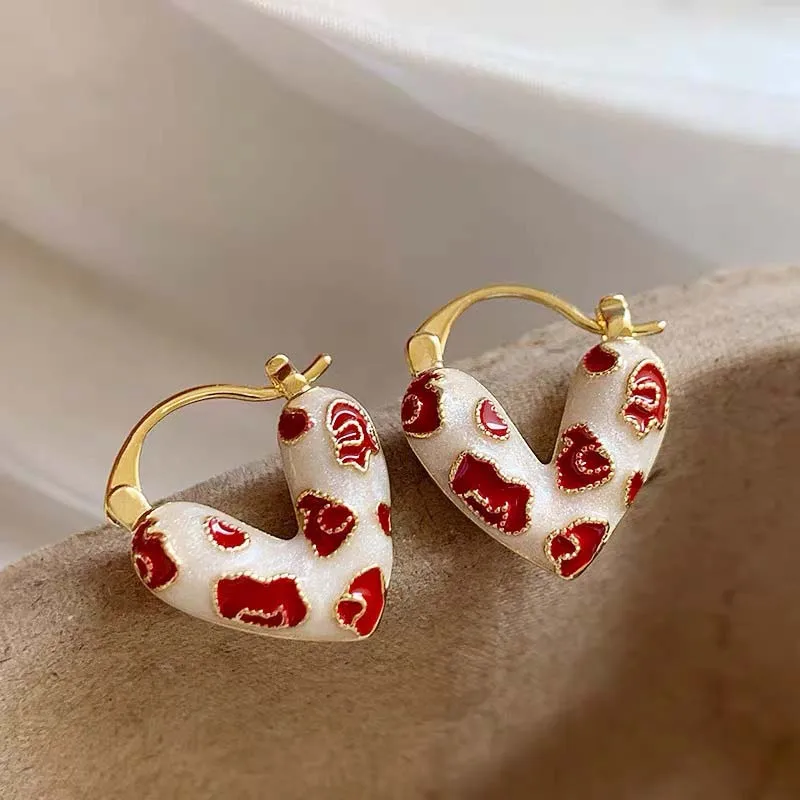 2026 Trendy Red Dripping Oil Heart Hoop Earrings For Women Girls Korean Elegant Love Dangle Earring Jewelry Gift thumbnail 6