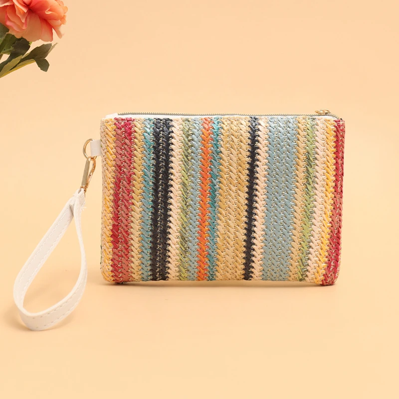 Rattan Knitting Women Straw Bags Fashion Colorful Summer Beach Clutch Bag Female Woven Wristlet Bag Wallet Money Coin Purse thumbnail 6