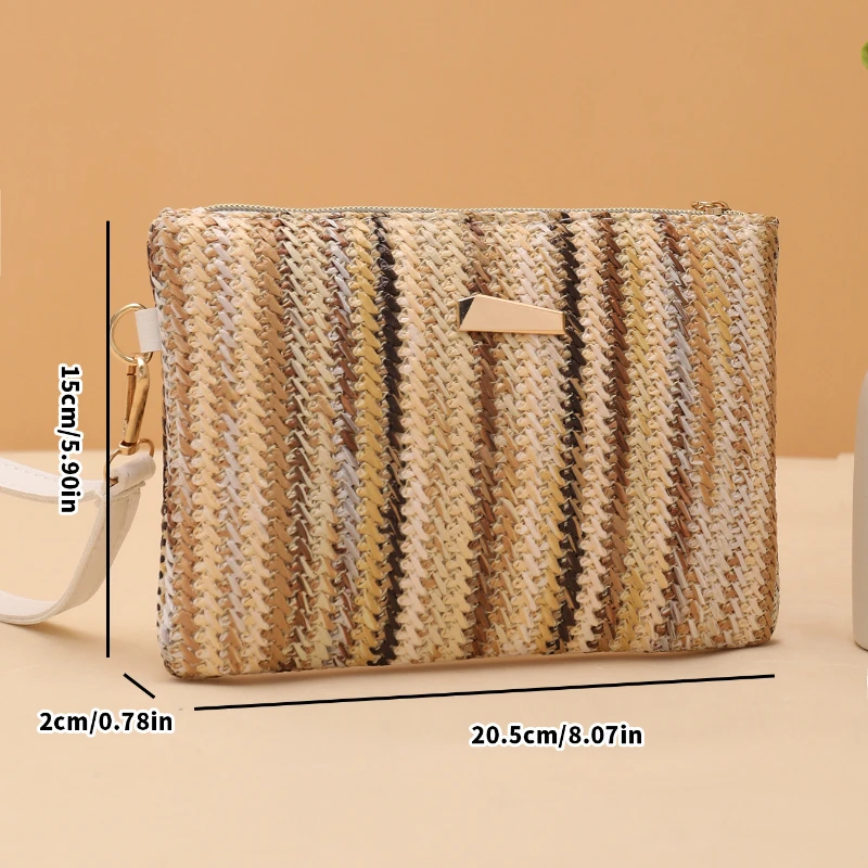 Rattan Knitting Women Straw Bags Fashion Colorful Summer Beach Clutch Bag Female Woven Wristlet Bag Wallet Money Coin Purse thumbnail 2