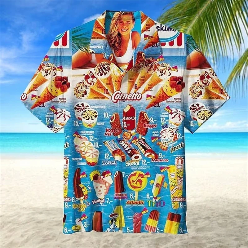 2024 Trendy Cool Fashion Ice Cream Shirts Beach Party 3d Print Hawaiian Shirt unisex Short Sleeve Oversized Blouse Lapel Shirts thumbnail 5