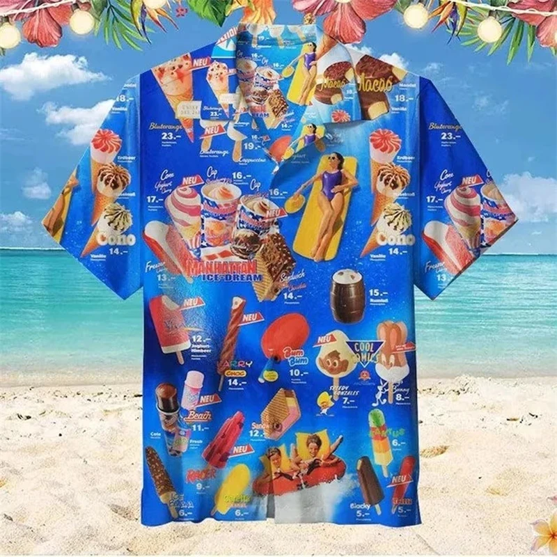 2024 Trendy Cool Fashion Ice Cream Shirts Beach Party 3d Print Hawaiian Shirt unisex Short Sleeve Oversized Blouse Lapel Shirts thumbnail 4