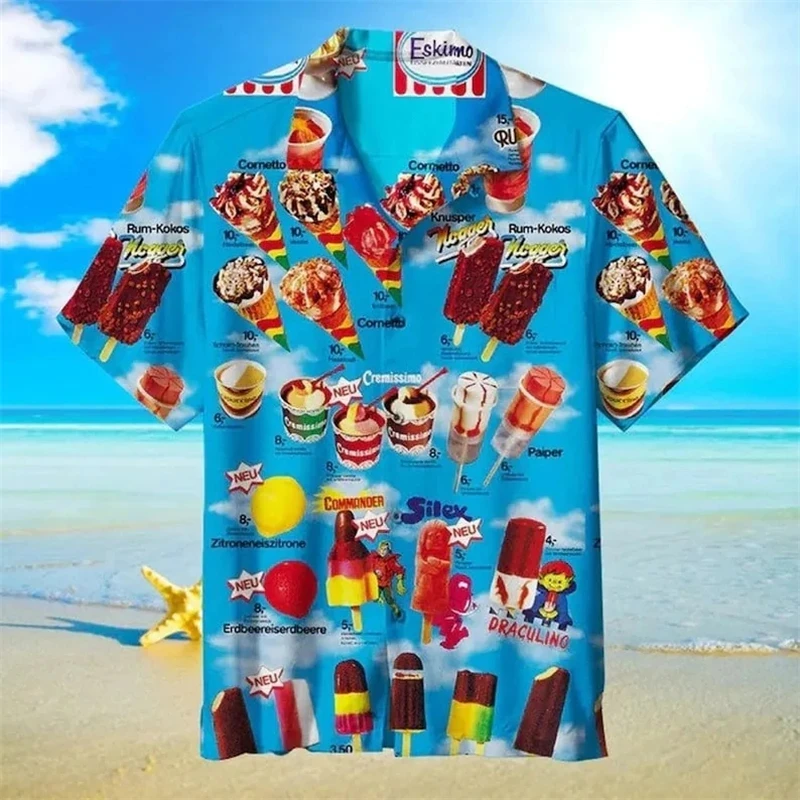 2024 Trendy Cool Fashion Ice Cream Shirts Beach Party 3d Print Hawaiian Shirt unisex Short Sleeve Oversized Blouse Lapel Shirts thumbnail 3