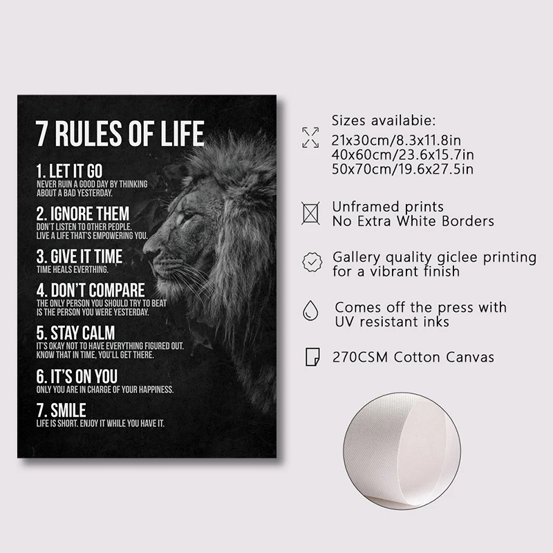 Motivational Quotes Success Canvas Poster Lion Mindset Is Everything Poster Wall Art Print Painting Office Living Room Decor thumbnail 2