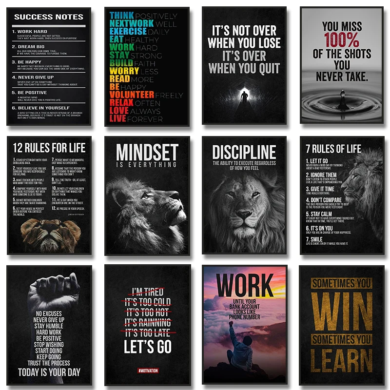 Motivational Quotes Success Canvas Poster Lion Mindset Is Everything Poster Wall Art Print Painting Office Living Room Decor thumbnail 3