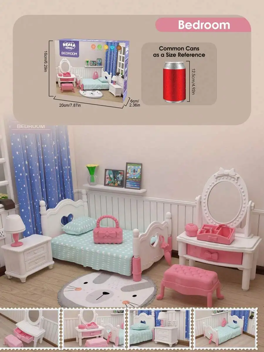 Dollhouse Furniture Bathroom Set DIY Miniature Dollhouse Bedroom Kitchen Accessories Doll House Kids Birthdays Christmas Gifts thumbnail 5