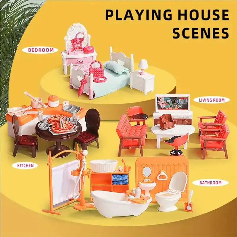 Dollhouse Furniture Bathroom Set DIY Miniature Dollhouse Bedroom Kitchen Accessories Doll House Kids Birthdays Christmas Gifts thumbnail 6