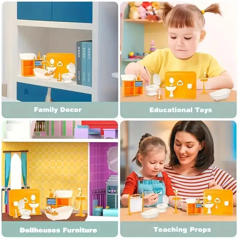 Dollhouse Furniture Bathroom Set DIY Miniature Dollhouse Bedroom Kitchen Accessories Doll House Kids Birthdays Christmas Gifts thumbnail 4